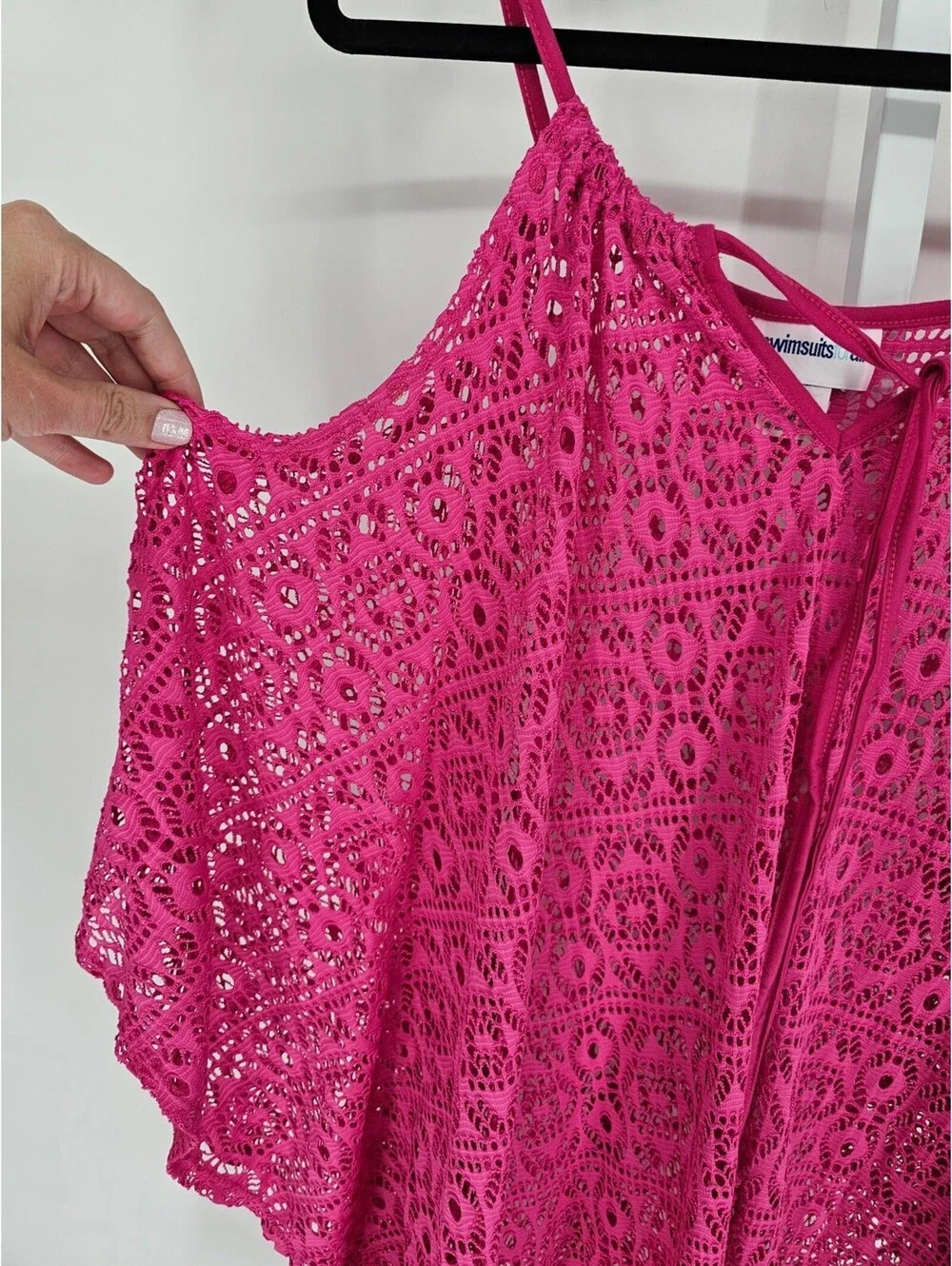 Swimsuits for All Womens Sz 14/16 Swimsuit Coverup Crochet Bright Pink NEW